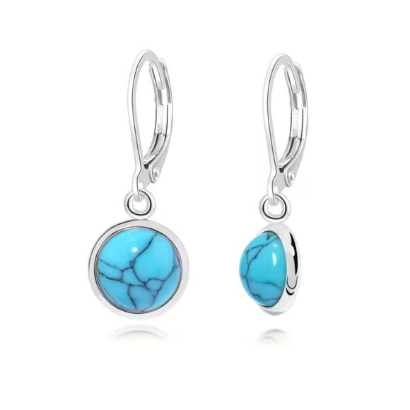 14K White Gold Womens Hanging Turquoise Dangle Drop Earrings 14 K Silver Jewelry